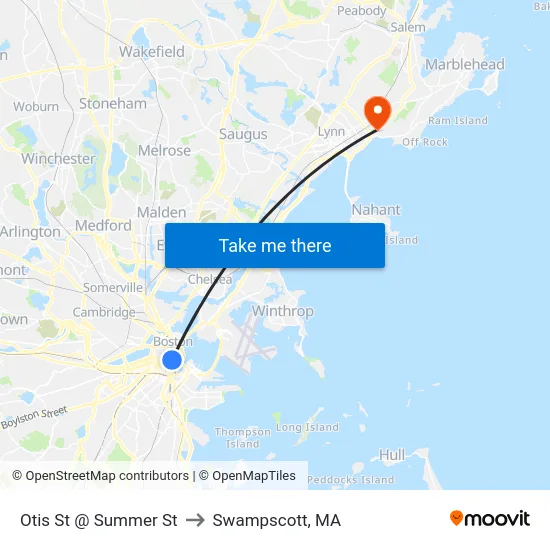 Otis St @ Summer St to Swampscott, MA map