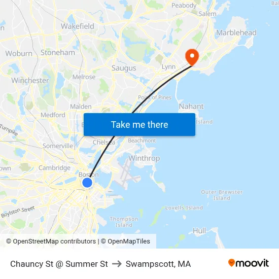 Chauncy St @ Summer St to Swampscott, MA map