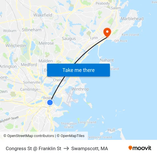 Congress St @ Franklin St to Swampscott, MA map