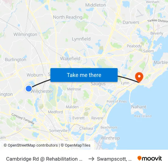 Cambridge Rd @ Rehabilitation Way to Swampscott, MA map