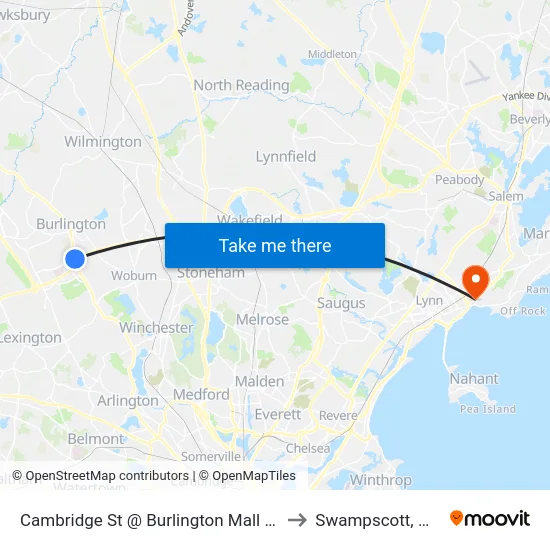 Cambridge St @ Burlington Mall Rd to Swampscott, MA map