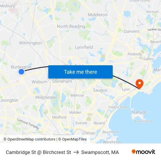 Cambridge St @ Birchcrest St to Swampscott, MA map