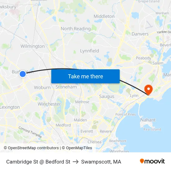 Cambridge St @ Bedford St to Swampscott, MA map