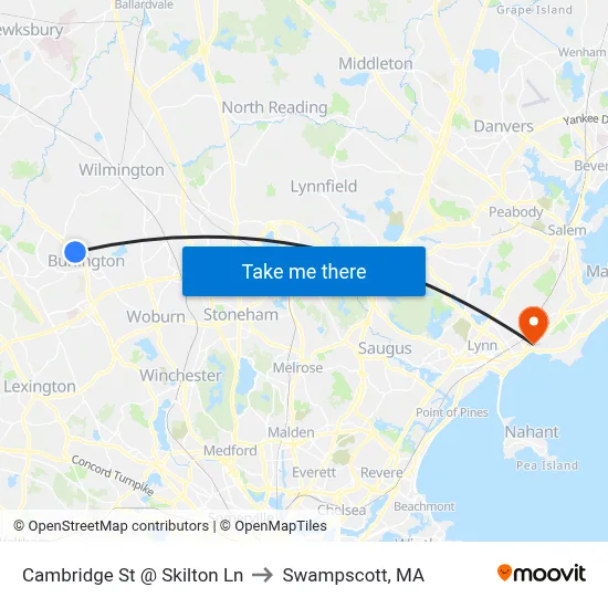 Cambridge St @ Skilton Ln to Swampscott, MA map