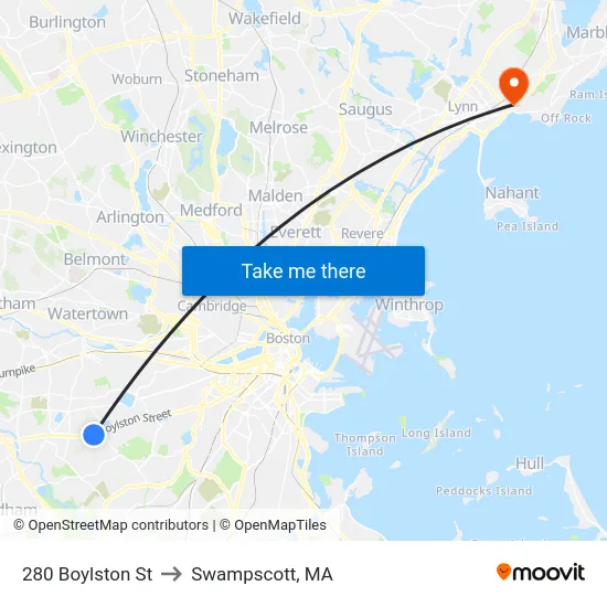 280 Boylston St to Swampscott, MA map