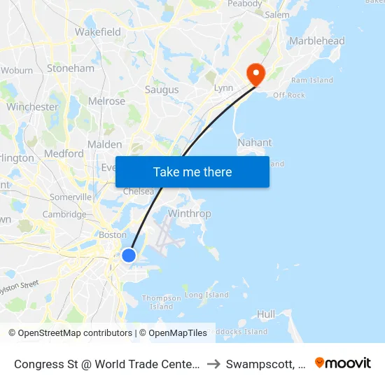 Congress St @ World Trade Center Sta to Swampscott, MA map
