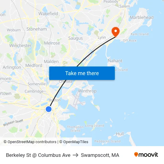 Berkeley St @ Columbus Ave to Swampscott, MA map