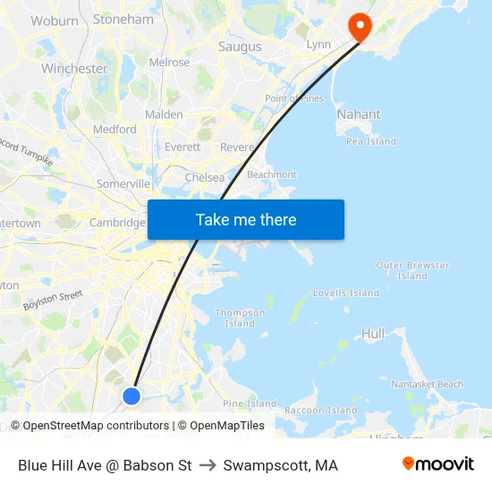 Blue Hill Ave @ Babson St to Swampscott, MA map