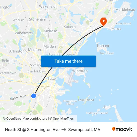 Heath St @ S Huntington Ave to Swampscott, MA map