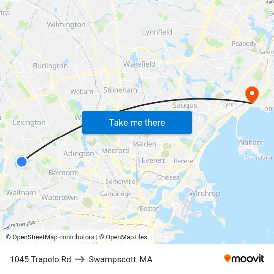 1045 Trapelo Rd to Swampscott, MA map