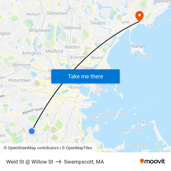 Weld St @ Willow St to Swampscott, MA map