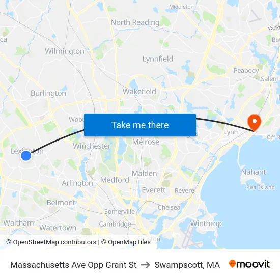 Massachusetts Ave Opp Grant St to Swampscott, MA map