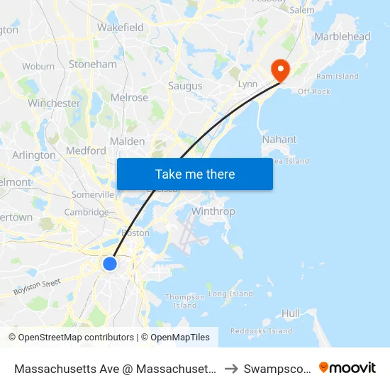 Massachusetts Ave @ Massachusetts Ave Station to Swampscott, MA map