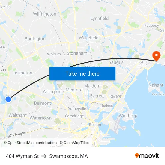 404 Wyman St to Swampscott, MA map