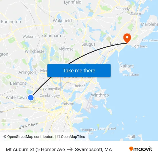 Mt Auburn St @ Homer Ave to Swampscott, MA map