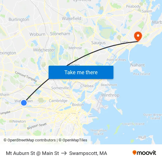 Mt Auburn St @ Main St to Swampscott, MA map