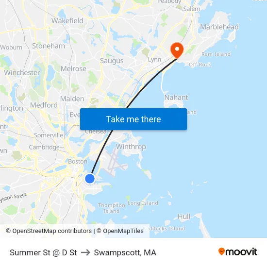 Summer St @ D St to Swampscott, MA map