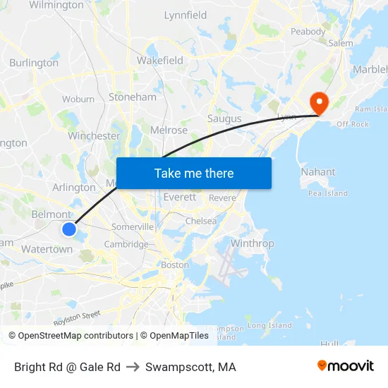 Bright Rd @ Gale Rd to Swampscott, MA map