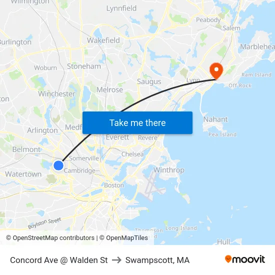 Concord Ave @ Walden St to Swampscott, MA map