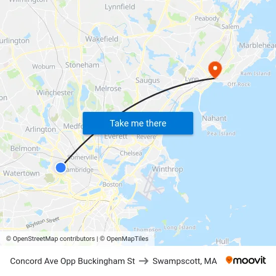 Concord Ave Opp Buckingham St to Swampscott, MA map
