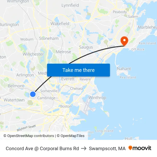 Concord Ave @ Corporal Burns Rd to Swampscott, MA map