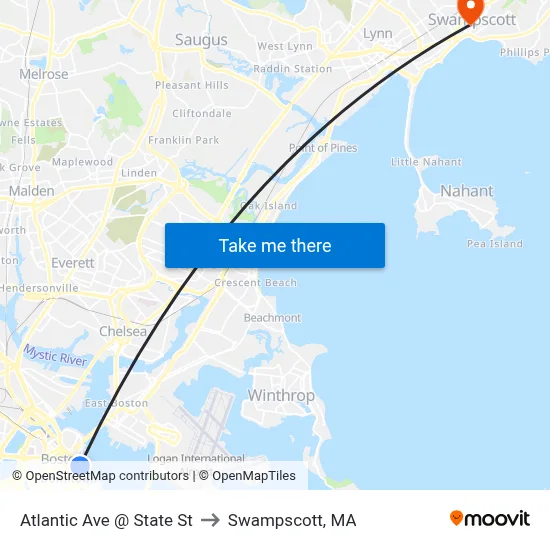Atlantic Ave @ State St to Swampscott, MA map