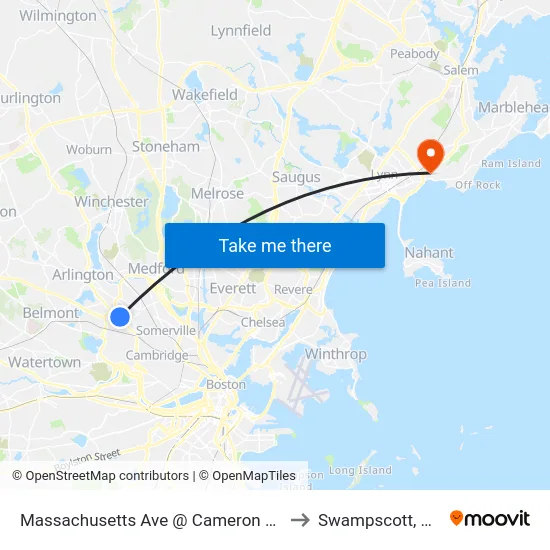 Massachusetts Ave @ Cameron Ave to Swampscott, MA map