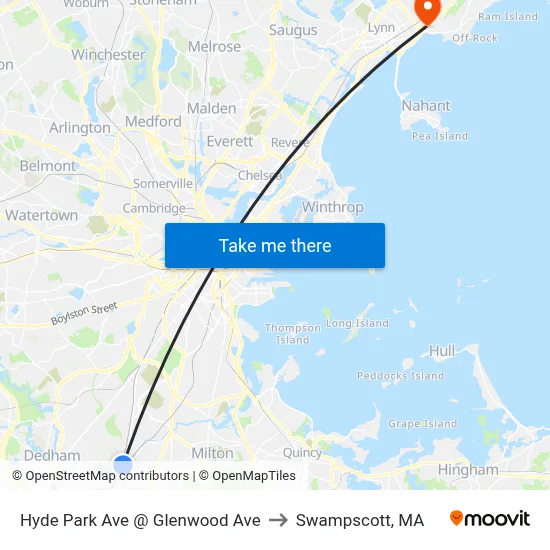 Hyde Park Ave @ Glenwood Ave to Swampscott, MA map
