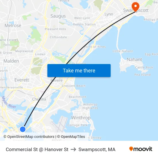 Commercial St @ Hanover St to Swampscott, MA map
