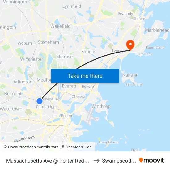 Massachusetts Ave @ Porter Red Line Sta to Swampscott, MA map