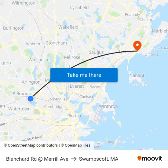 Blanchard Rd @ Merrill Ave to Swampscott, MA map