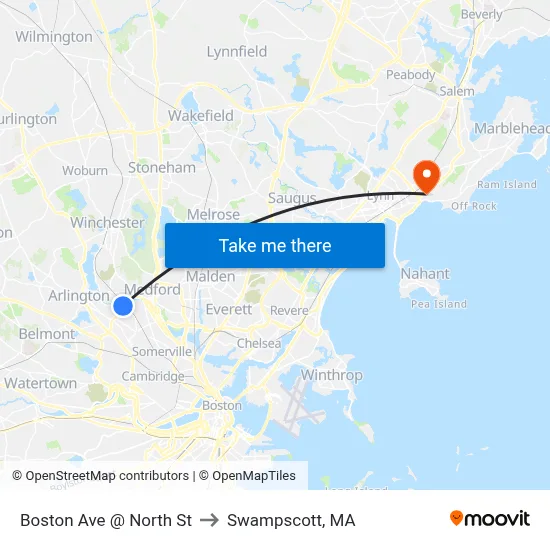 Boston Ave @ North St to Swampscott, MA map