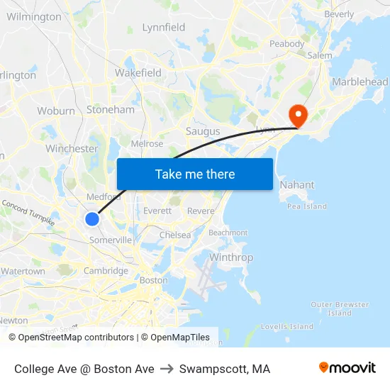 College Ave @ Boston Ave to Swampscott, MA map