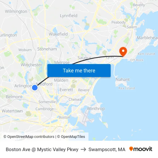 Boston Ave @ Mystic Valley Pkwy to Swampscott, MA map