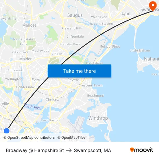 Broadway @ Hampshire St to Swampscott, MA map