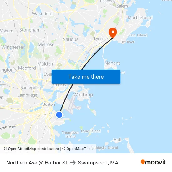 Northern Ave @ Harbor St to Swampscott, MA map
