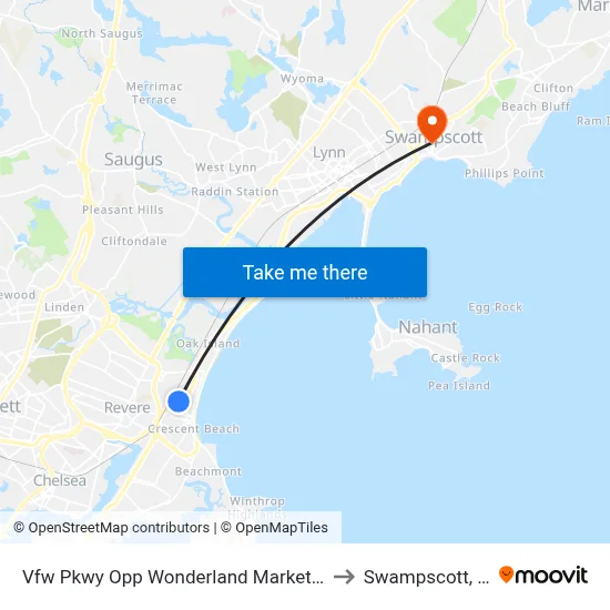 Vfw Pkwy Opp Wonderland Market Place to Swampscott, MA map