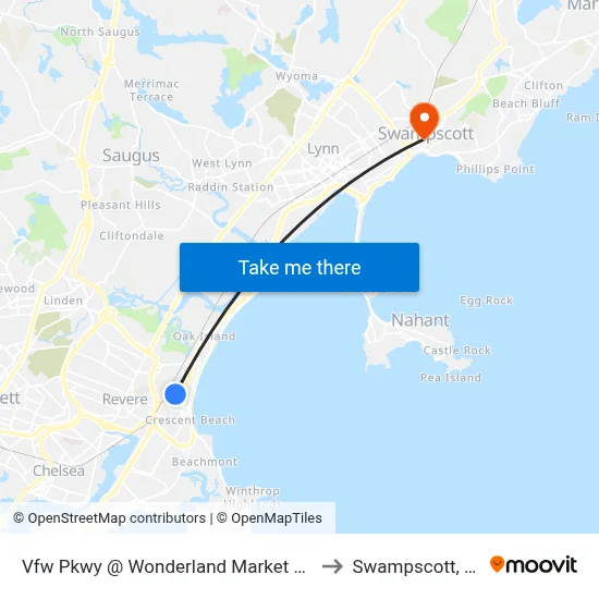 Vfw Pkwy @ Wonderland Market Place to Swampscott, MA map