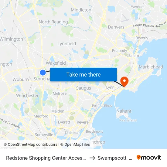 Redstone Shopping Center Access Rd to Swampscott, MA map