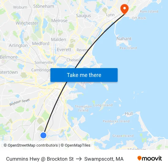 Cummins Hwy @ Brockton St to Swampscott, MA map