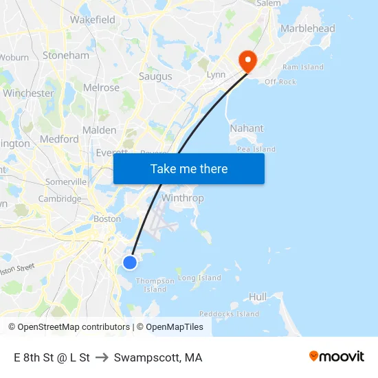 E 8th St @ L St to Swampscott, MA map