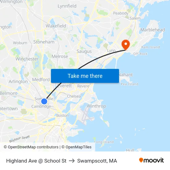 Highland Ave @ School St to Swampscott, MA map