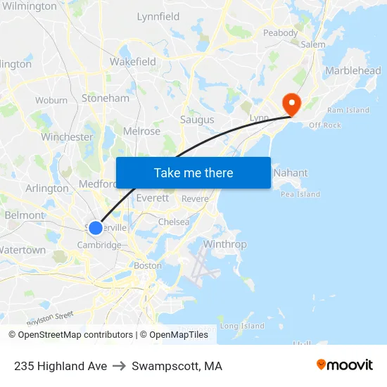235 Highland Ave to Swampscott, MA map