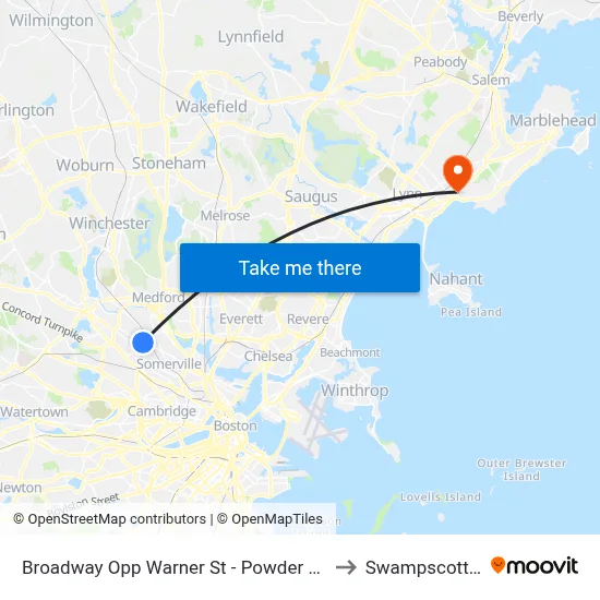 Broadway Opp Warner St - Powder House Sq to Swampscott, MA map