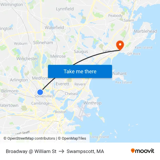 Broadway @ William St to Swampscott, MA map