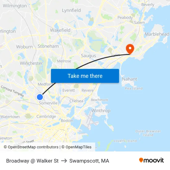 Broadway @ Walker St to Swampscott, MA map