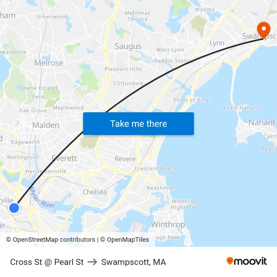 Cross St @ Pearl St to Swampscott, MA map