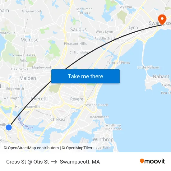 Cross St @ Otis St to Swampscott, MA map