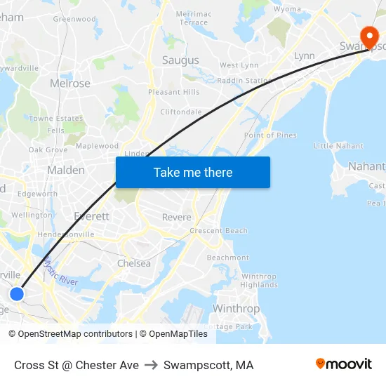 Cross St @ Chester Ave to Swampscott, MA map