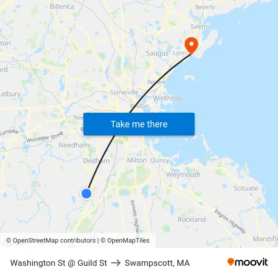 Washington St @ Guild St to Swampscott, MA map